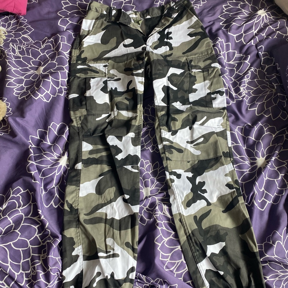 black + white camo cargo pants